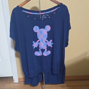 Disney Navy Blue Plaid Mickey Mouse Tee